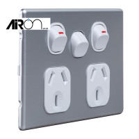 Slimline Double Powerpoint Horizontal Cover with Extra Switch - Aluminium